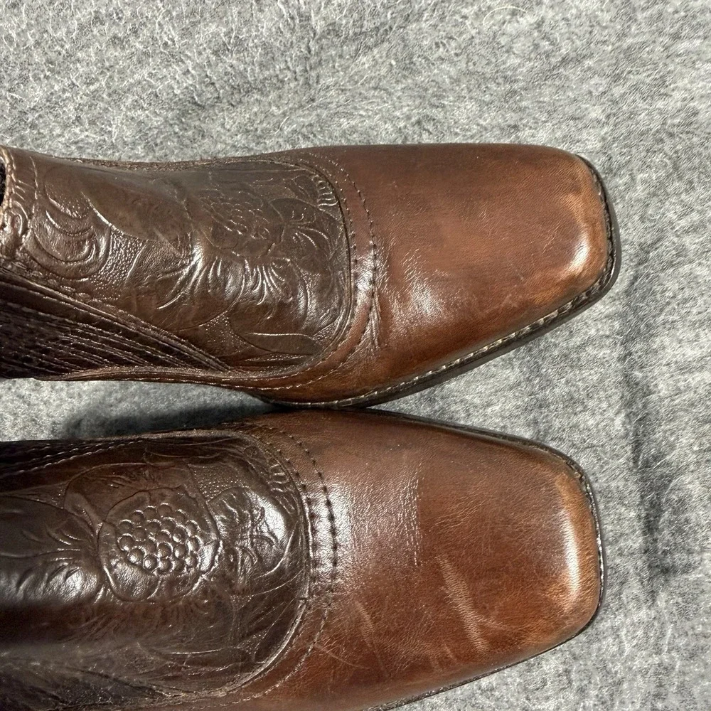 Antonio Melani Women's Western Cowgirl Tooled Bootie Brown Leather Size 8.5